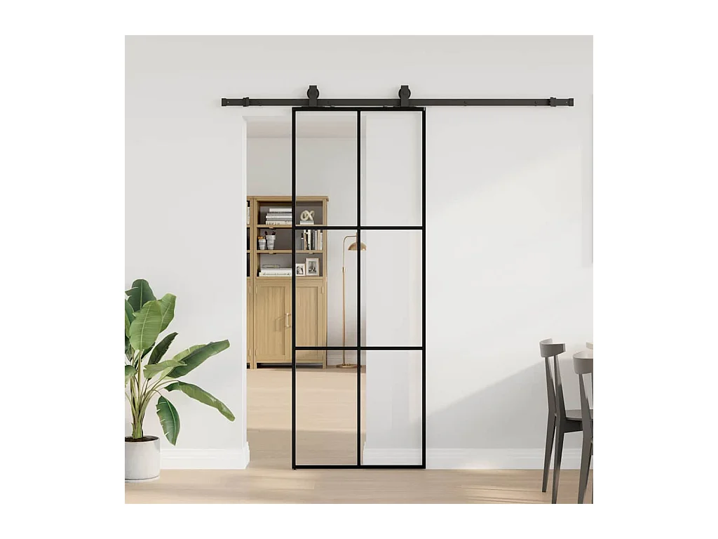 Porte coulissante kit de quincaillerie noir 76x205 cm verre ESG