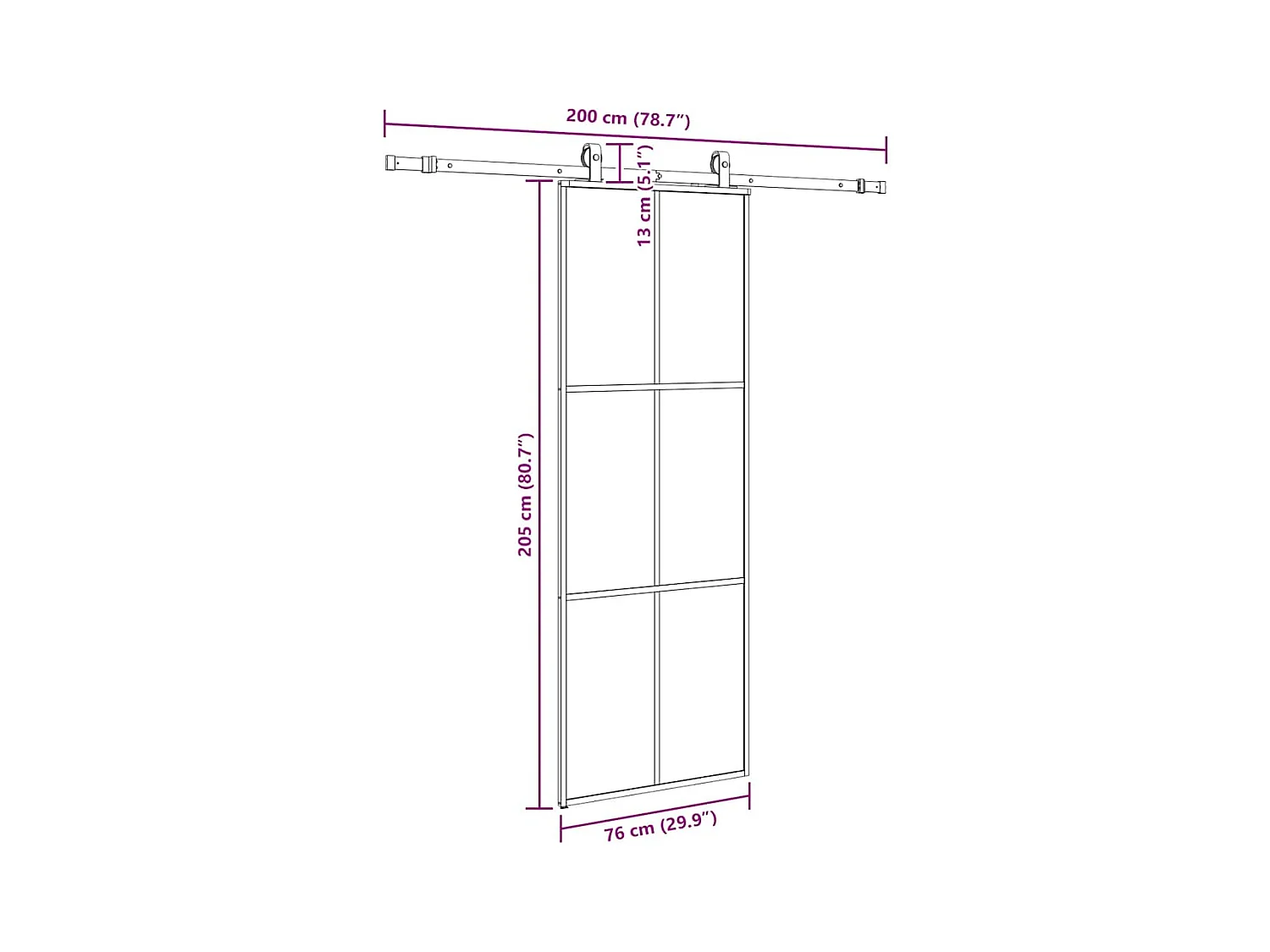 Porte coulissante kit de quincaillerie noir 76x205 cm verre ESG