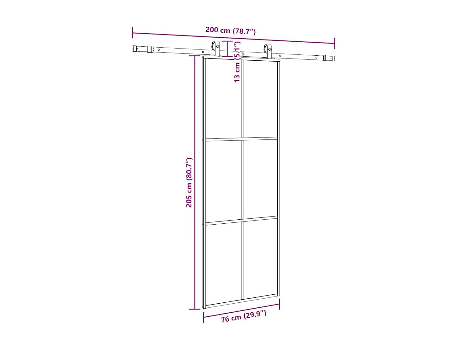 Porte coulissante kit de quincaillerie noir 76x205 cm verre ESG