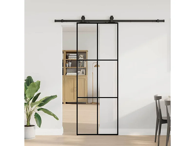 Porte coulissante kit de quincaillerie noir 76x205 cm verre ESG