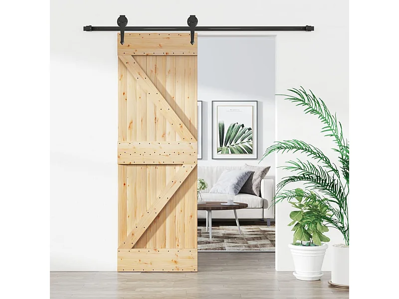 Kit porta scorrevole e ferramenta 70x210 cm in pino massello