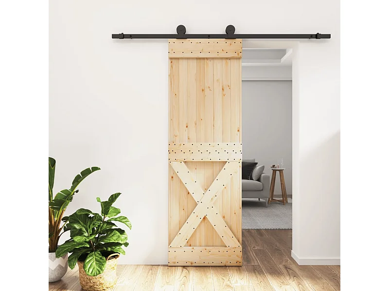 Schuifdeur en beslagset 70x210 cm massief grenen