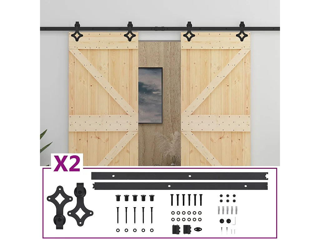 Porte coulissante avec kit de quincaillerie 80x210cm Pin massif