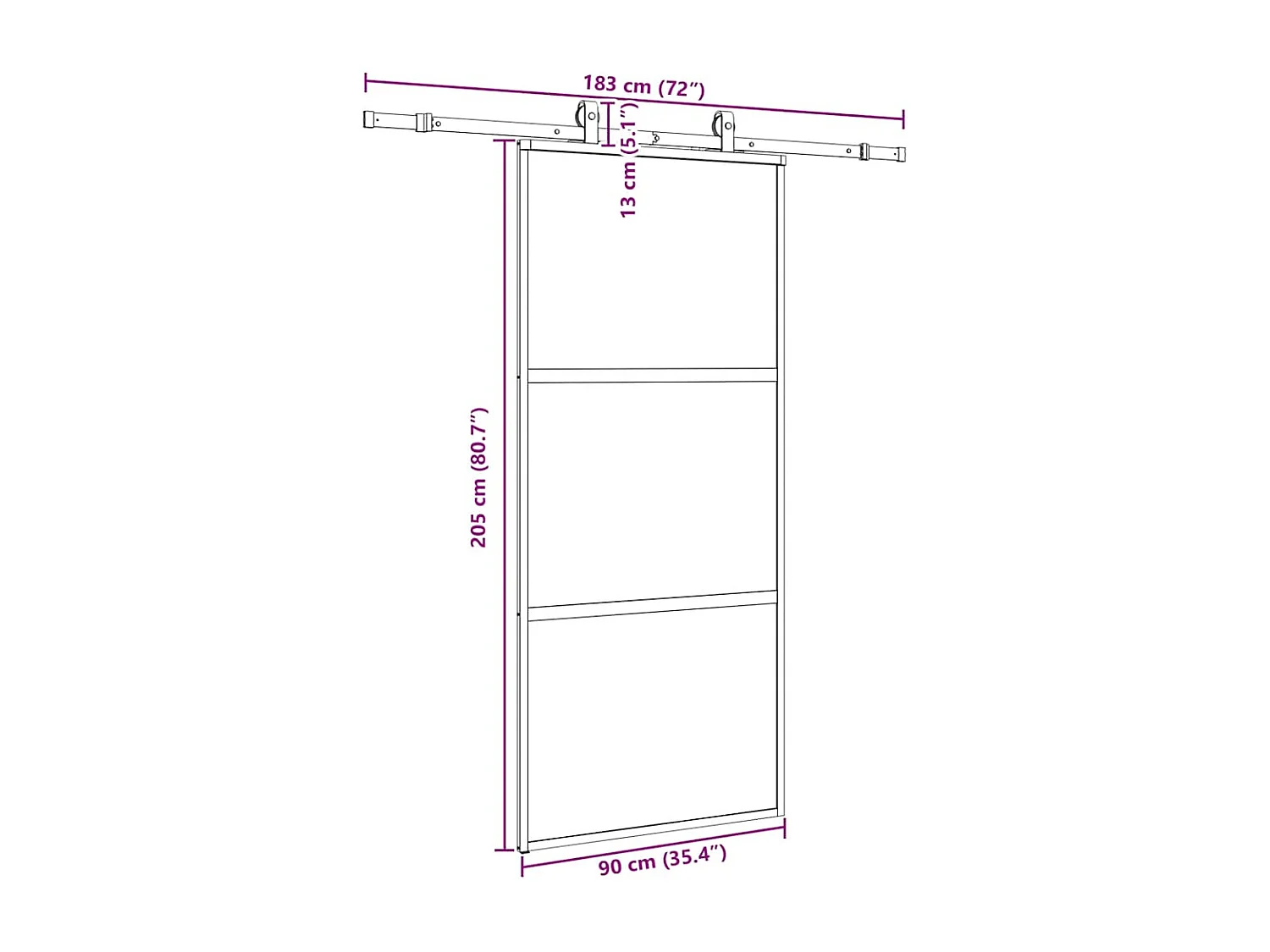 Schuifdeur met zwarte beslagset 90x205 cm