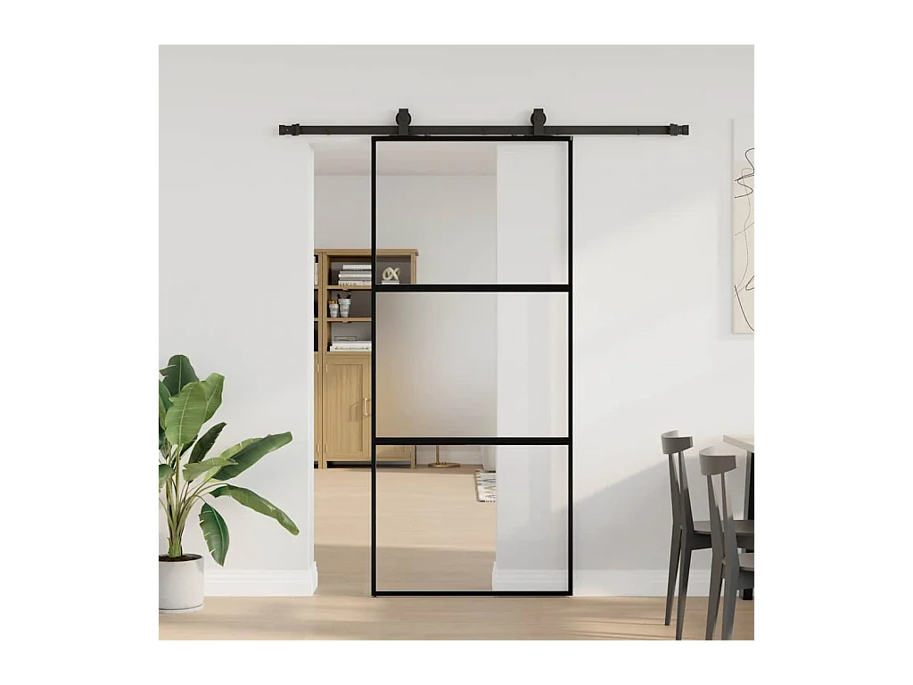 Porte coulissante avec kit de quincaillerie noir 90x205 cm