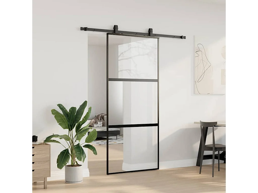 Porte coulissante avec kit de quincaillerie noir 90x205 cm