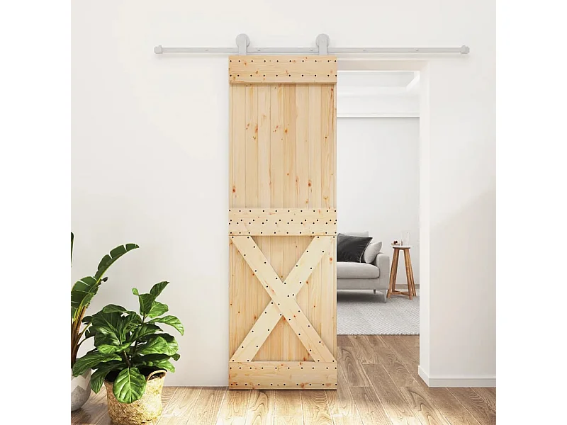 Porte coulissante et kit de quincaillerie 70x210 cm pin massif