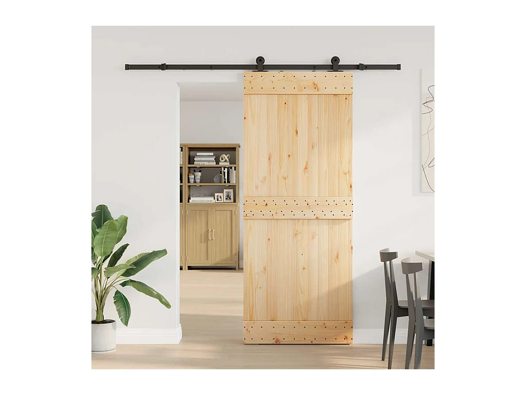 Porte coulissante et kit de quincaillerie 85x210 cm pin massif