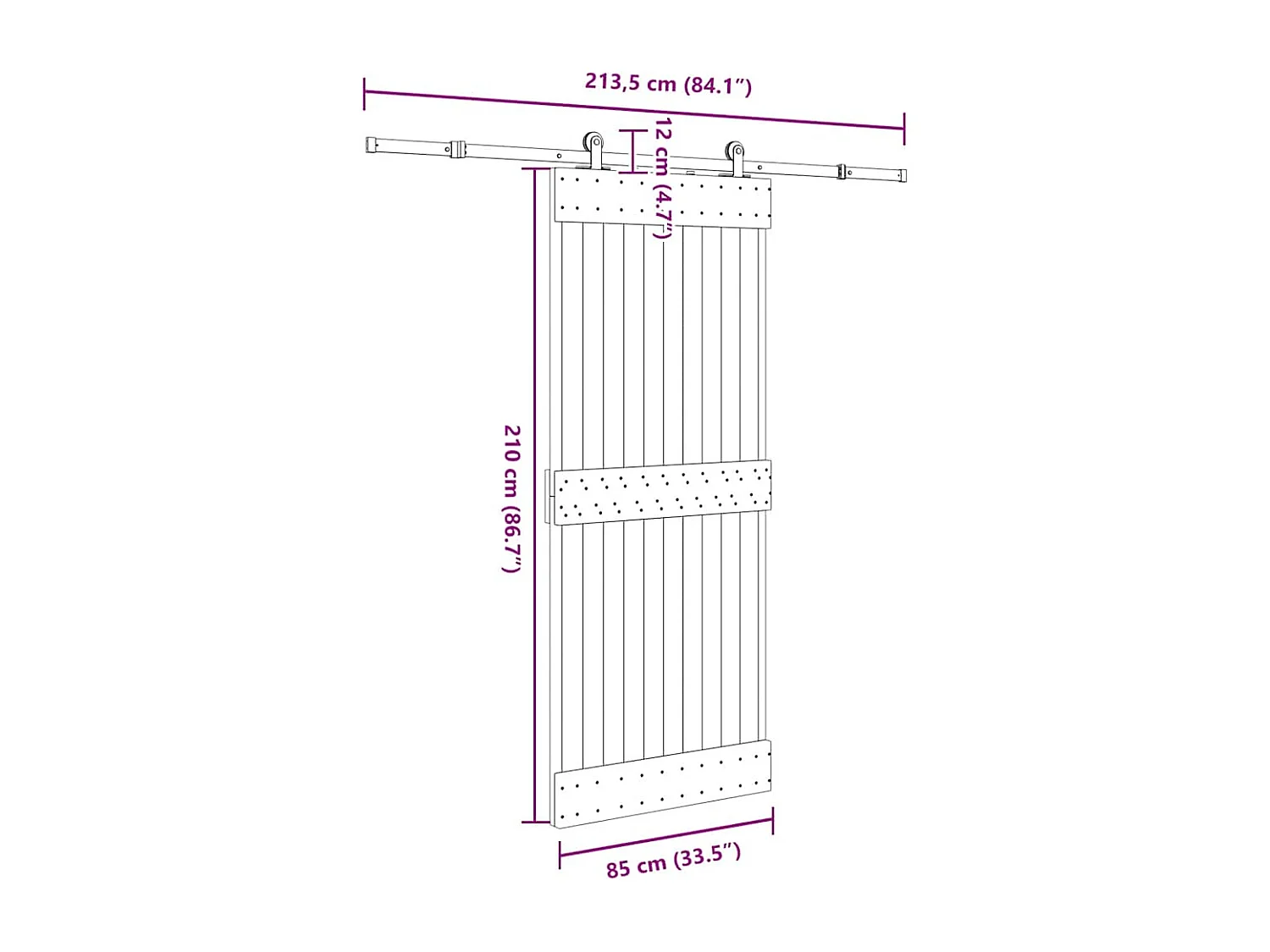Porte coulissante et kit de quincaillerie 85x210 cm pin massif