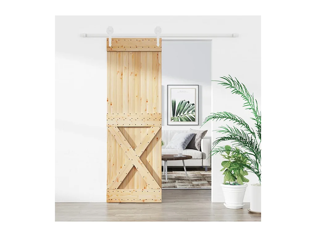 Porte coulissante et kit de quincaillerie 70x210 cm pin massif