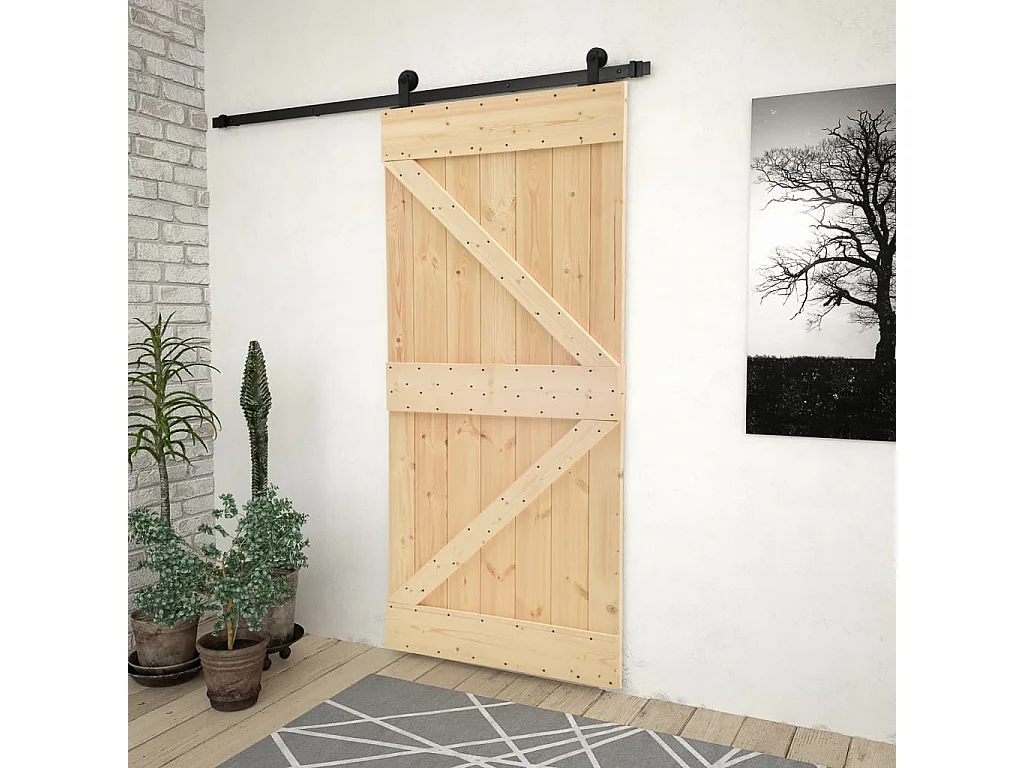 Porte coulissante avec kit de quincaillerie 80x210cm Pin massif