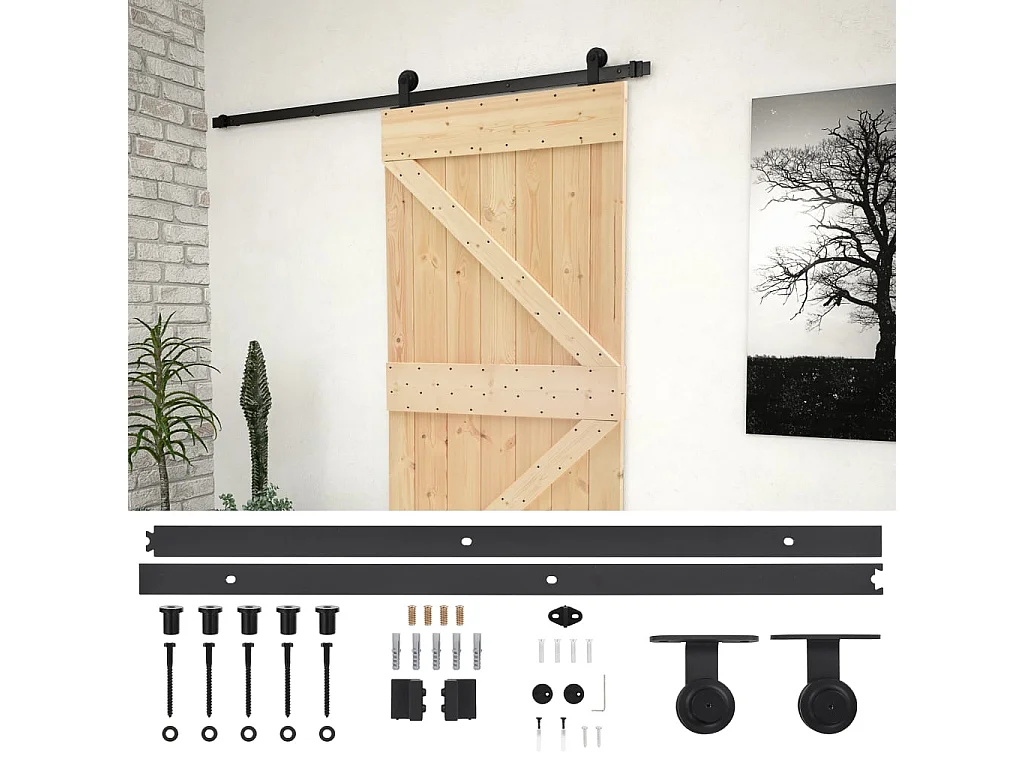 Porte coulissante avec kit de quincaillerie 80x210cm Pin massif