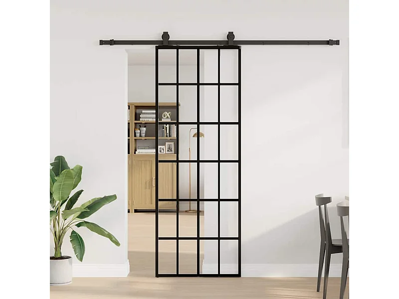 Schuifdeurbeslagset zwart 76x205 cm ESG-glas