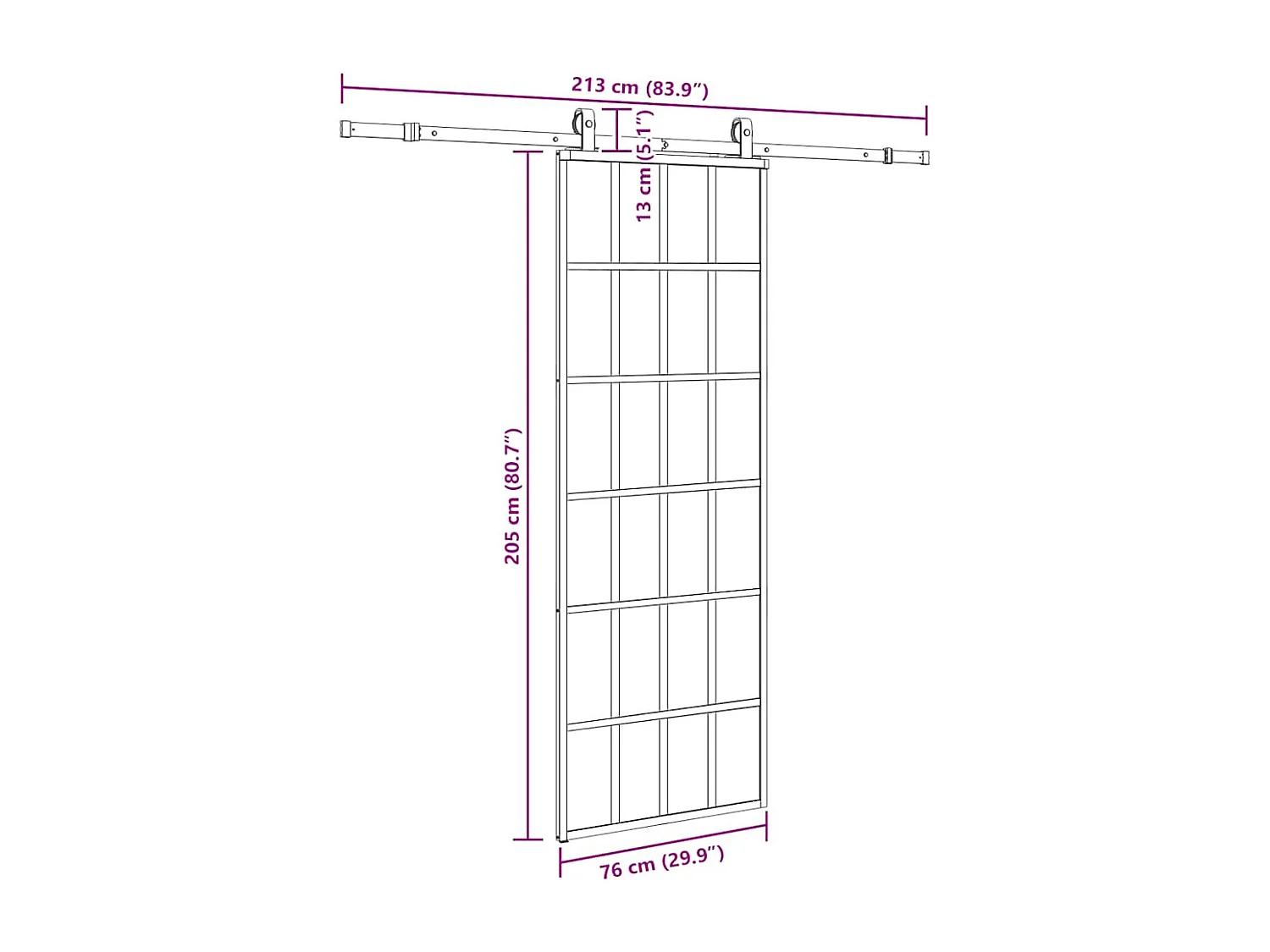 Porte coulissante kit de quincaillerie noir 76x205 cm verre ESG