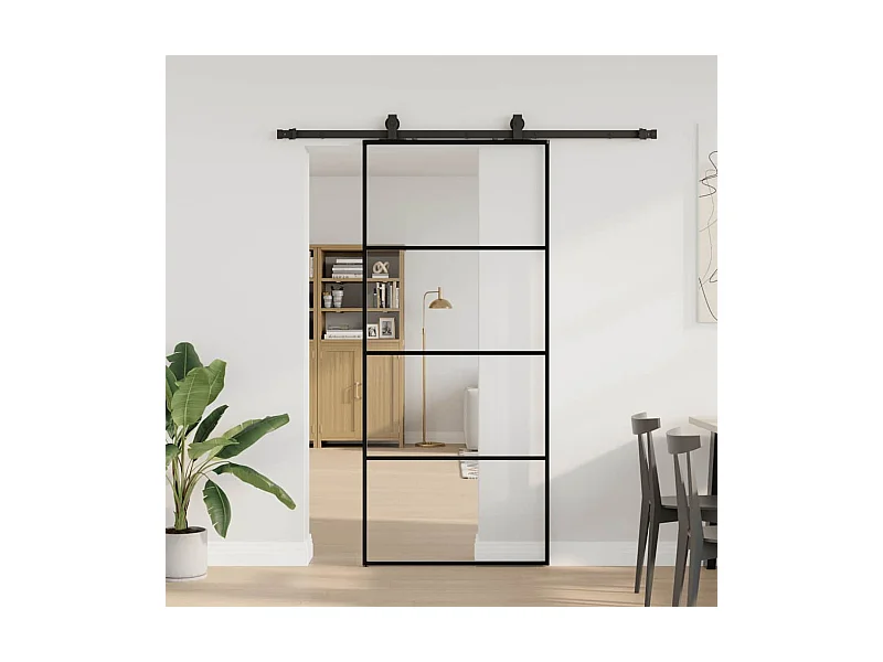 Porte coulissante kit de quincaillerie noir 90x205 cm verre ESG
