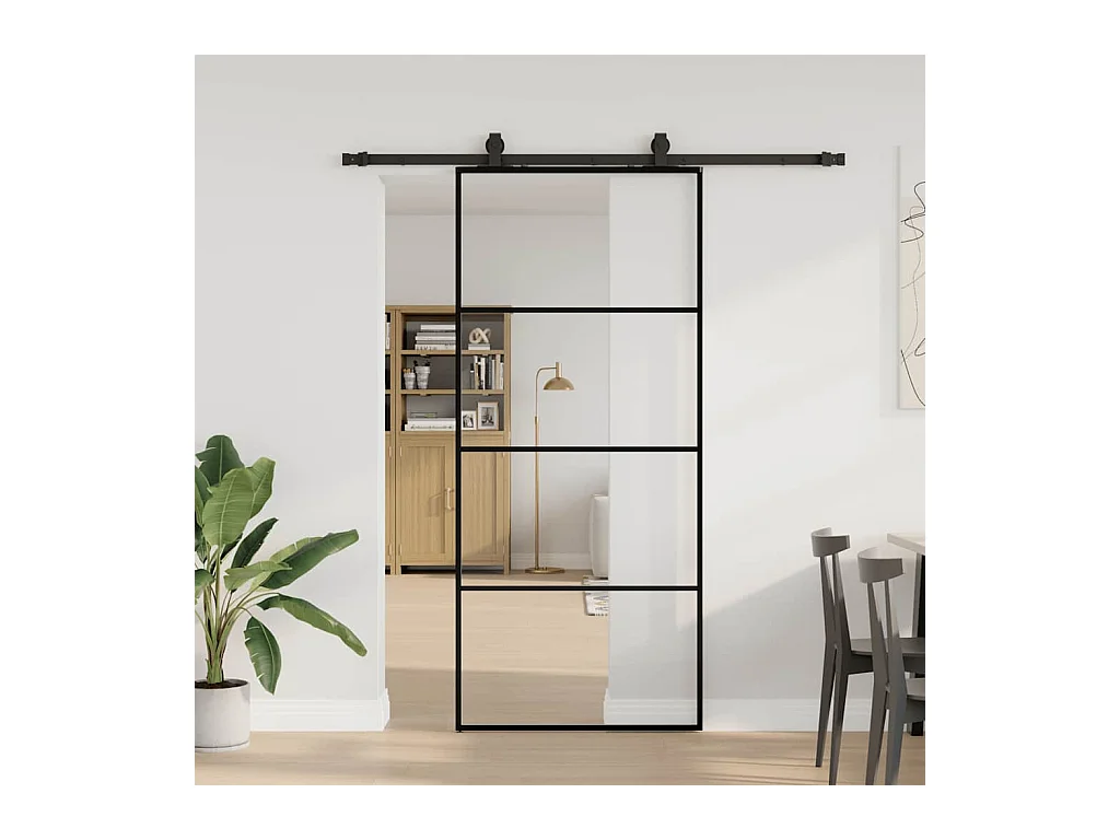 Porte coulissante kit de quincaillerie noir 90x205 cm verre ESG