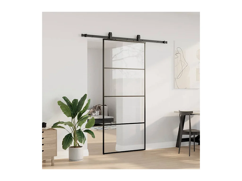 Porte coulissante kit de quincaillerie noir 90x205 cm verre ESG