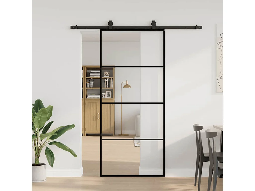 Kit ferramenta per porta scorrevole nero 90x205 cm vetro ESG