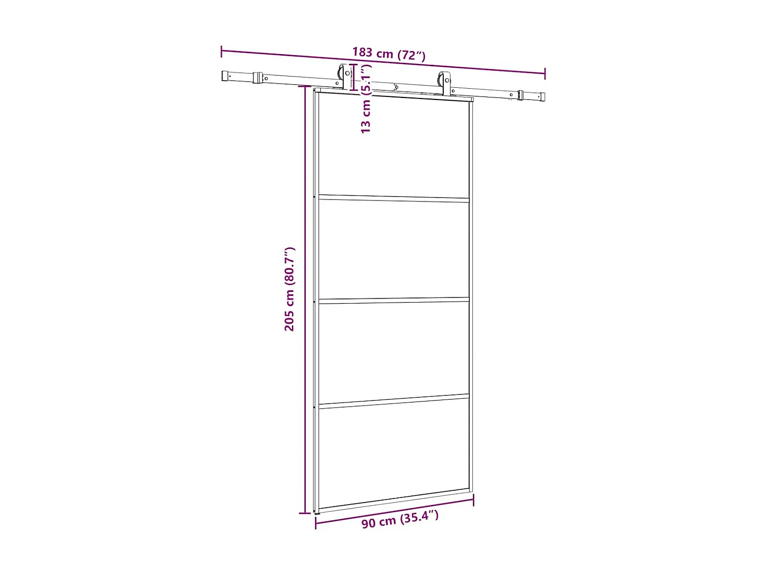 Kit ferramenta per porta scorrevole nero 90x205 cm vetro ESG