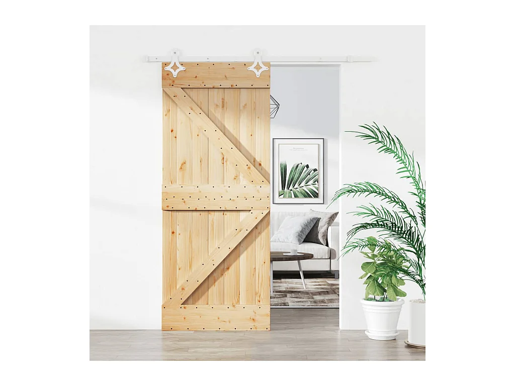 Kit porta scorrevole e ferramenta 85x210 cm in pino massello