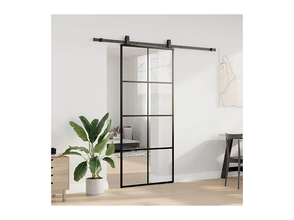 Porte coulissante kit de quincaillerie noir 90x205 cm verre ESG
