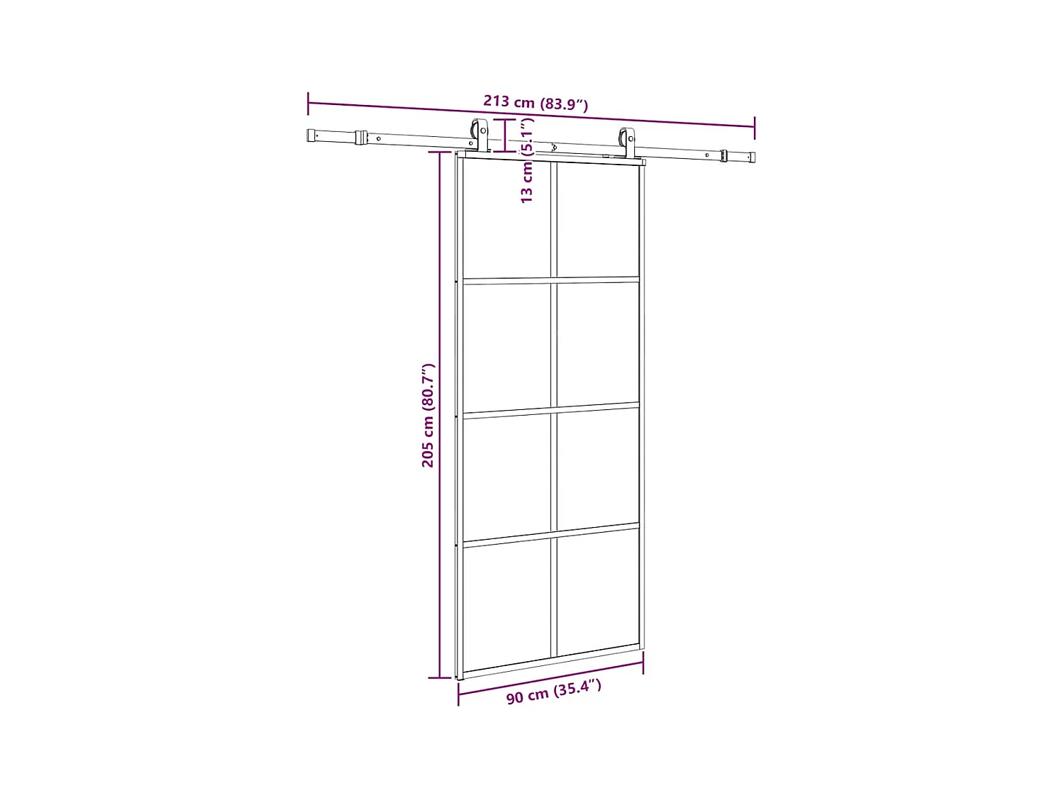 Porte coulissante kit de quincaillerie noir 90x205 cm verre ESG