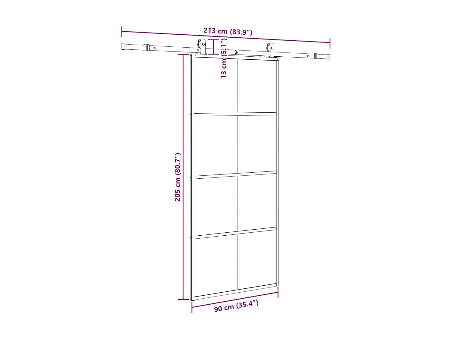 Kit herrajes para puerta corredera negra 90x205 cm cristal ESG