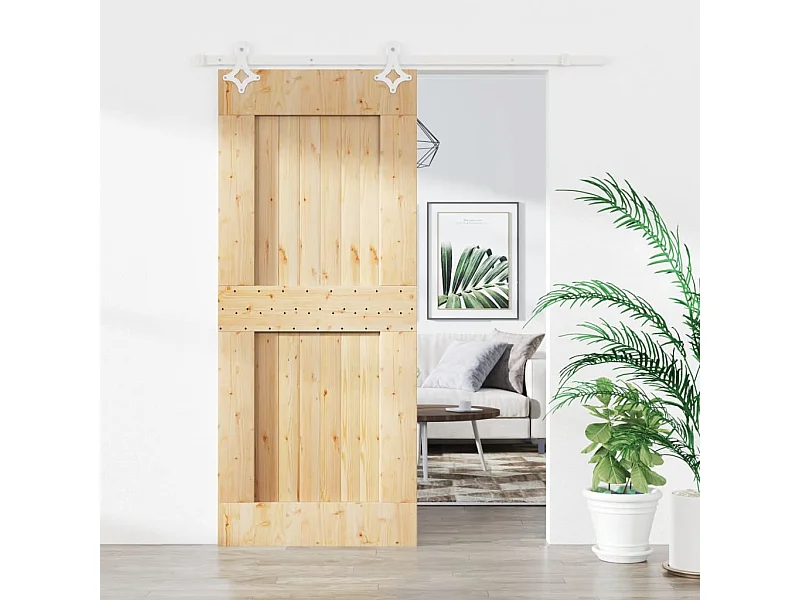 Porte coulissante et kit de quincaillerie 90x210 cm pin massif