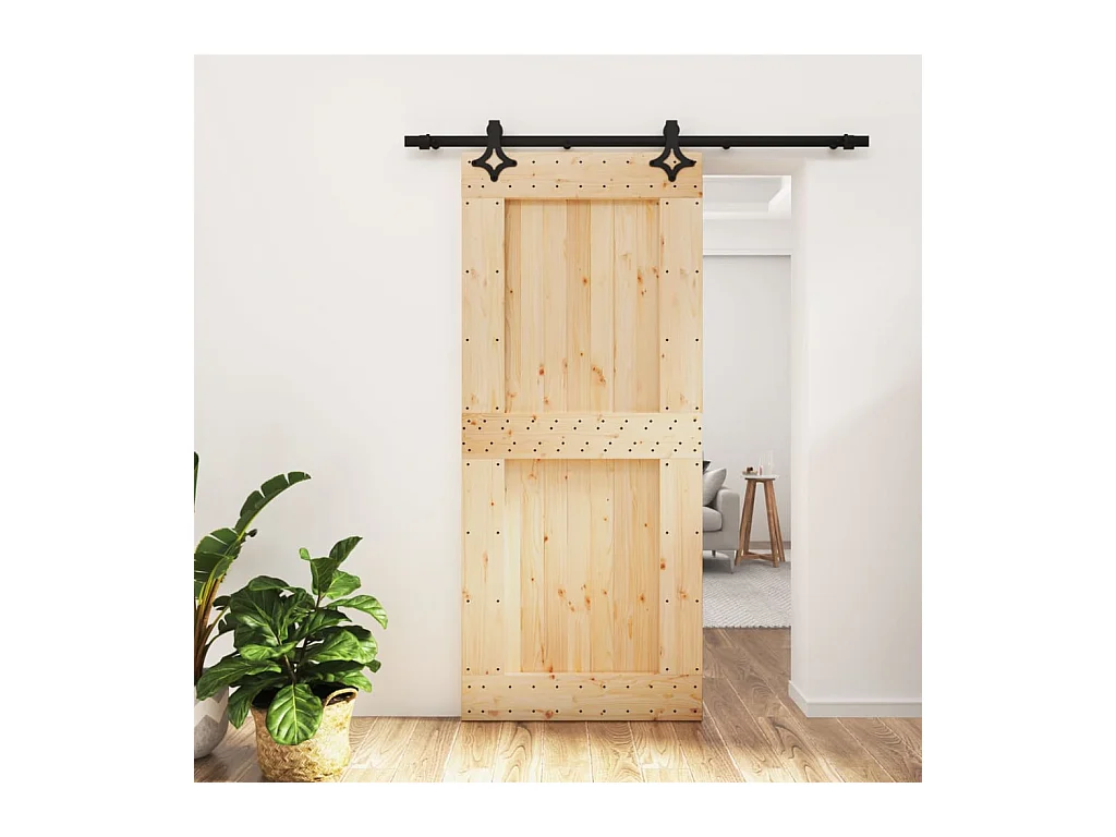 Kit porta scorrevole e ferramenta 90x210 cm in pino massello