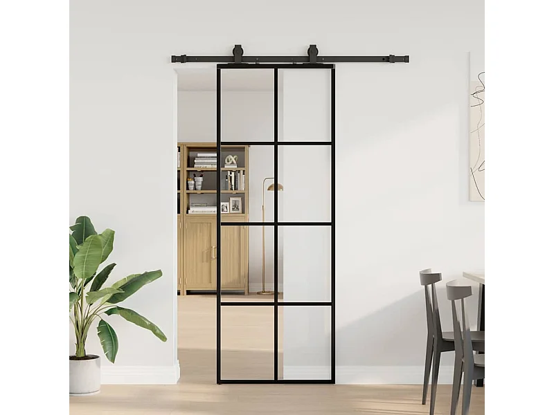 Schuifdeurbeslagset zwart 76x205 cm ESG-glas