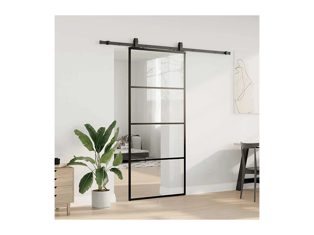 Porte coulissante kit de quincaillerie noir 90x205 cm verre ESG