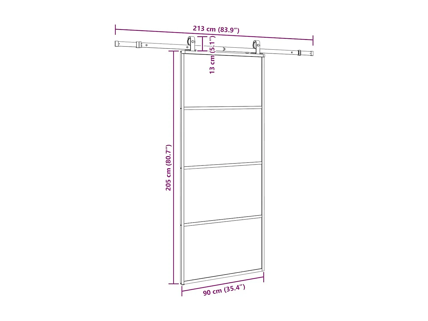 Porte coulissante kit de quincaillerie noir 90x205 cm verre ESG