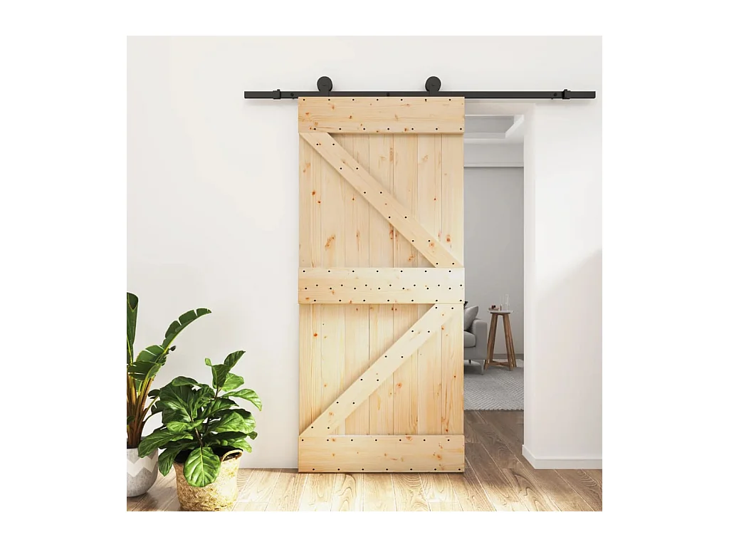 Porte coulissante et kit de quincaillerie 95x210 cm pin massif