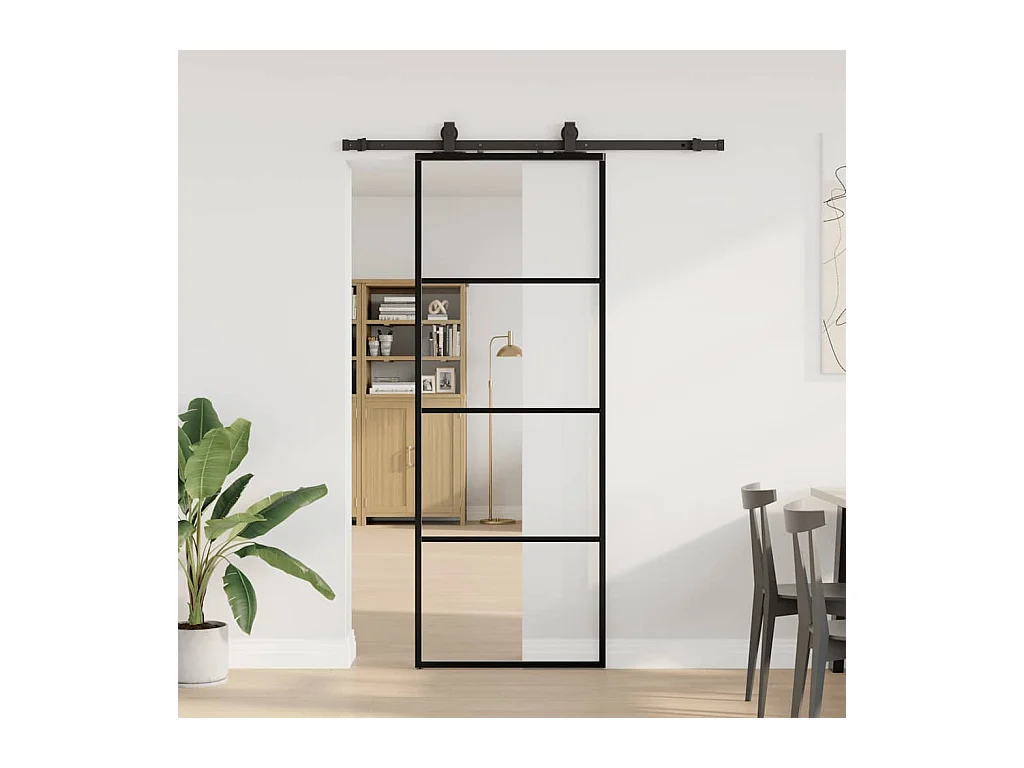 Porte coulissante kit de quincaillerie noir 76x205 cm verre ESG