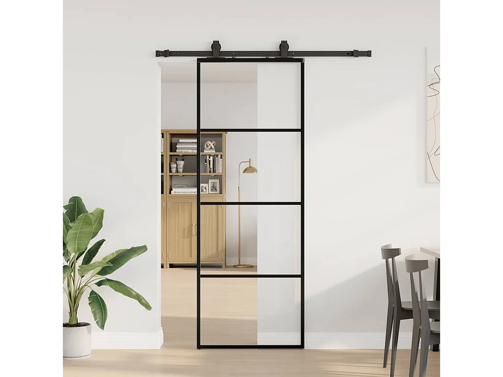 Porte coulissante kit de quincaillerie noir 76x205 cm verre ESG
