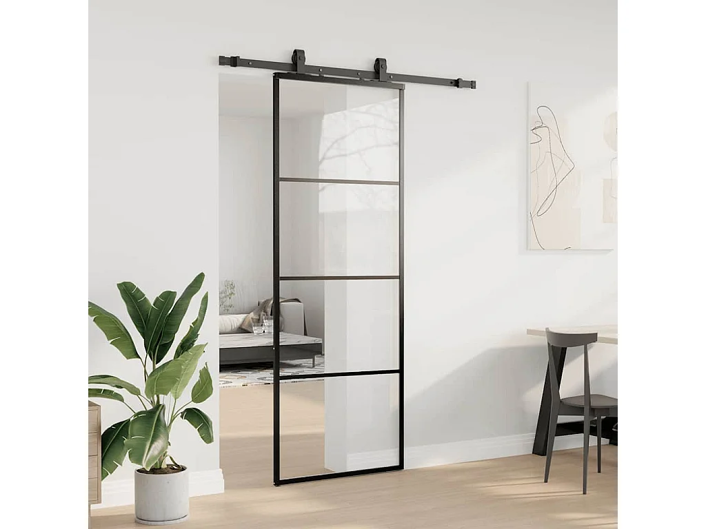 Porte coulissante kit de quincaillerie noir 76x205 cm verre ESG
