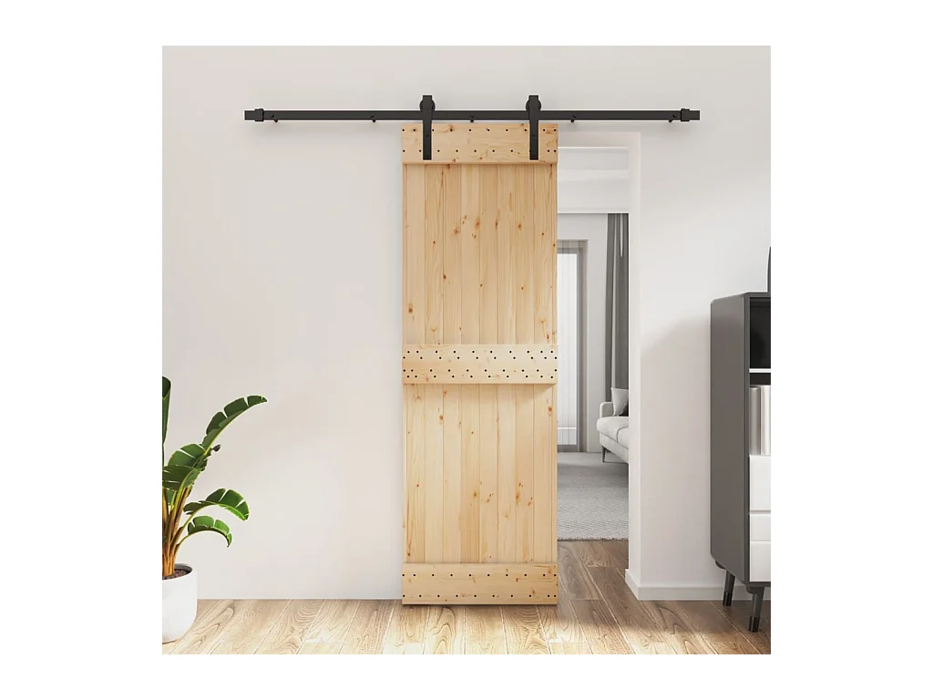 Kit porta scorrevole e ferramenta 70x210 cm in pino massello