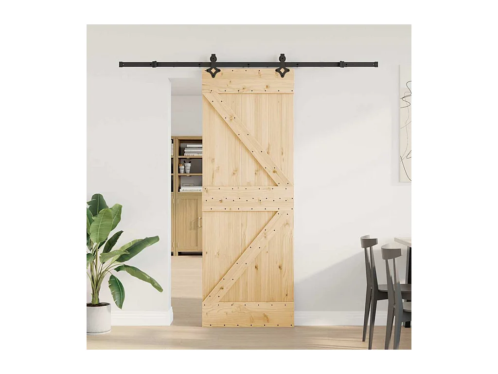 Porte coulissante et kit de quincaillerie 70x210 cm pin massif