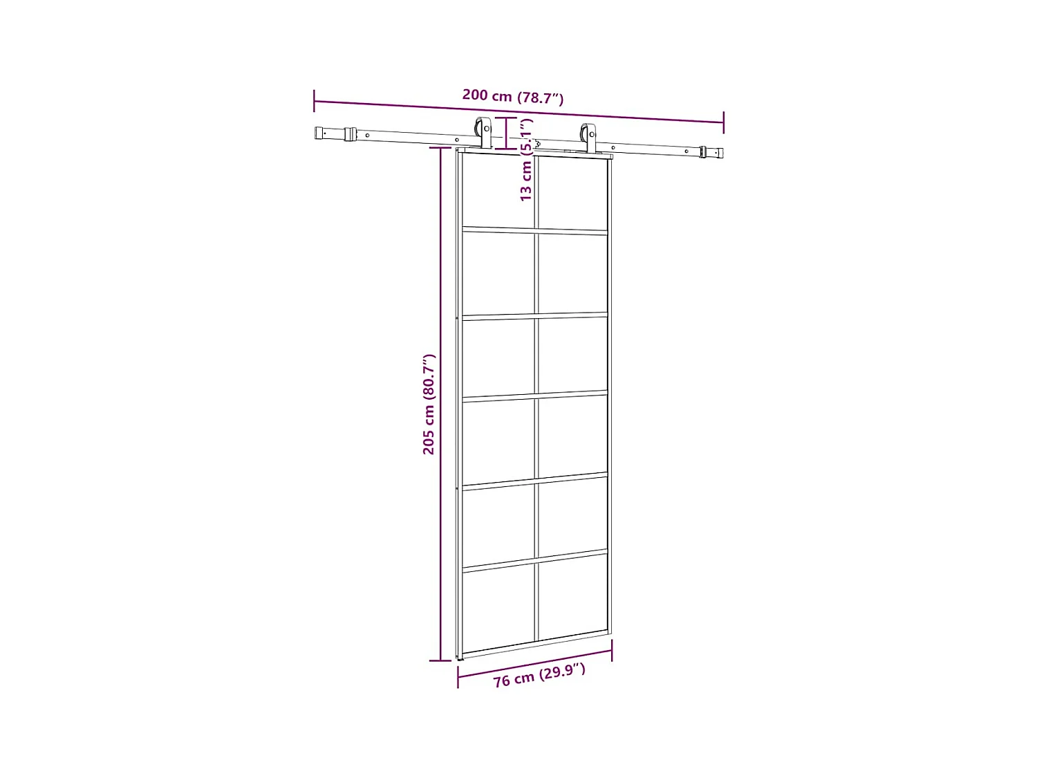 Schuifdeurbeslagset zwart 76x205 cm ESG-glas