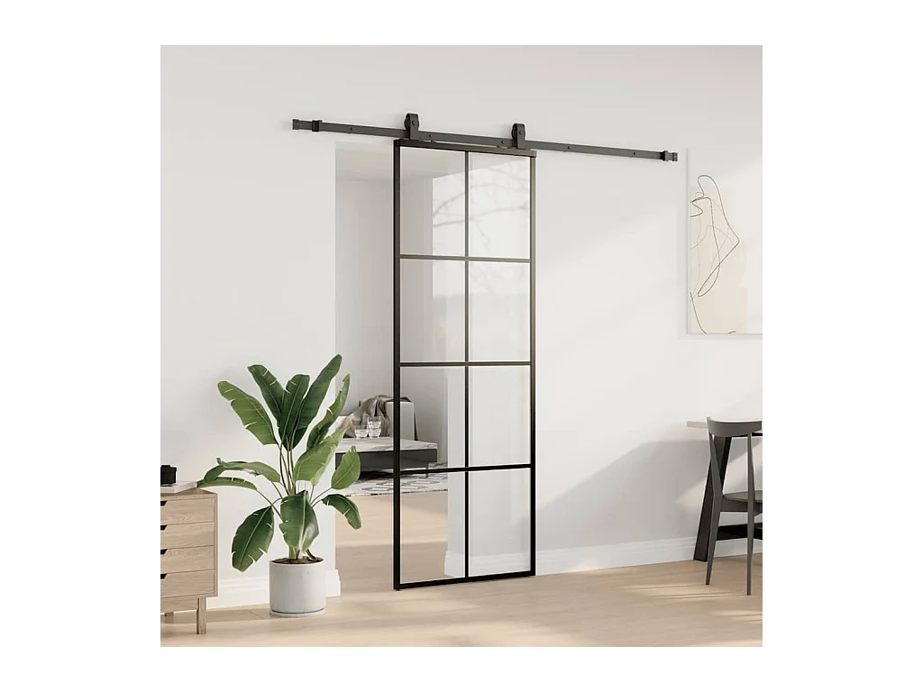 Kit herrajes para puerta corredera negra 76x205 cm cristal ESG