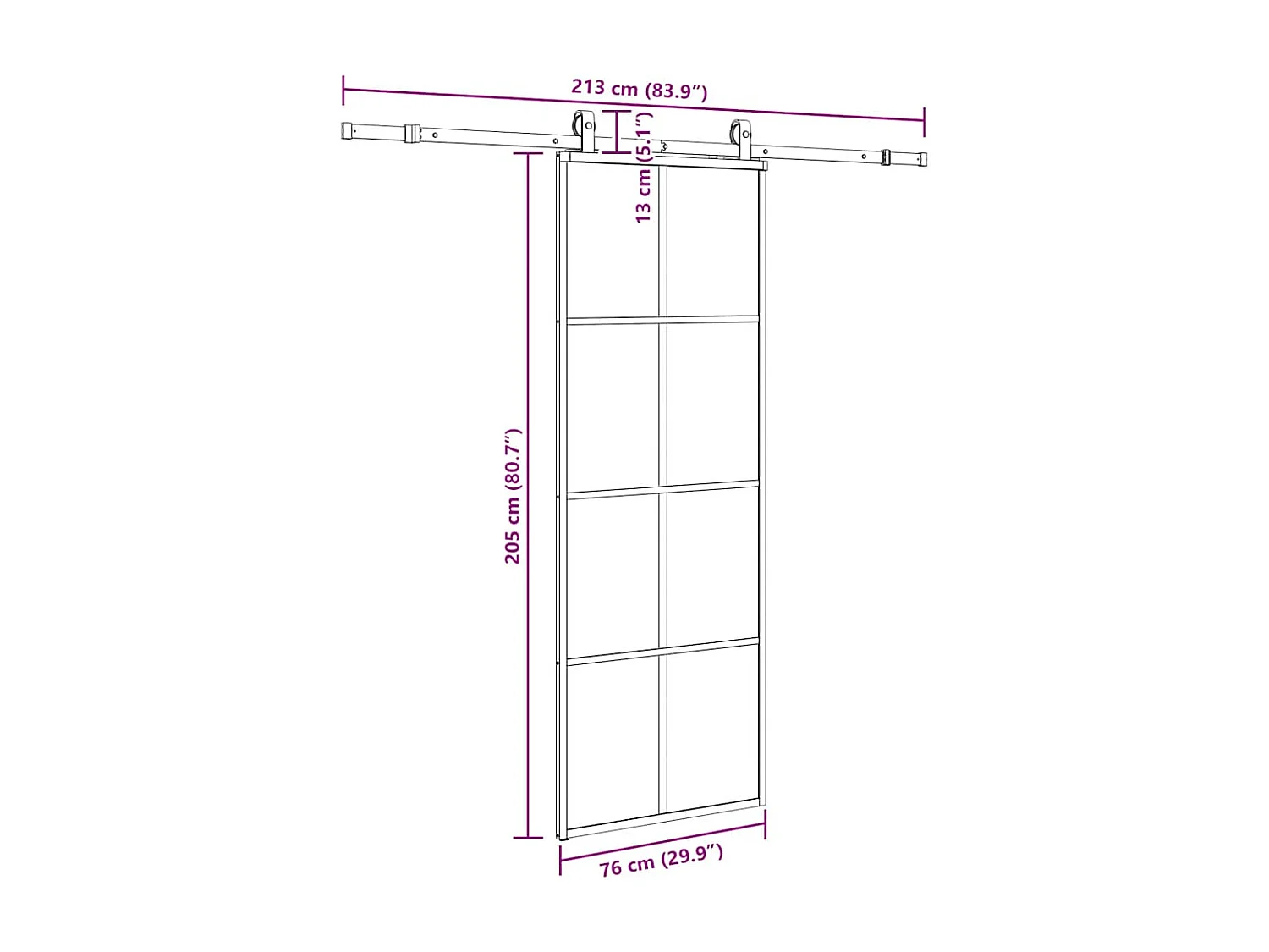 Kit herrajes para puerta corredera negra 76x205 cm cristal ESG