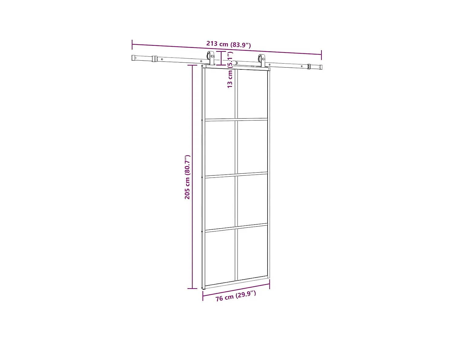 Porte coulissante kit de quincaillerie noir 76x205 cm verre ESG