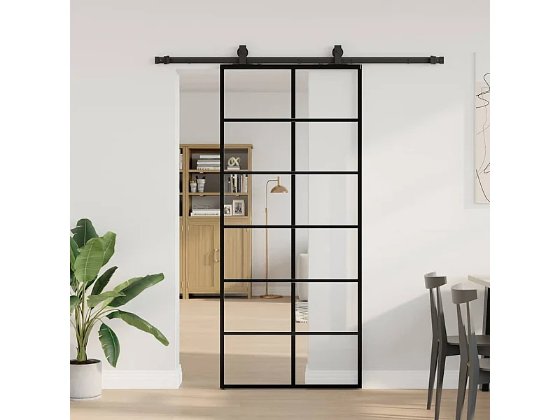 Porte coulissante kit de quincaillerie noir 90x205 cm verre ESG