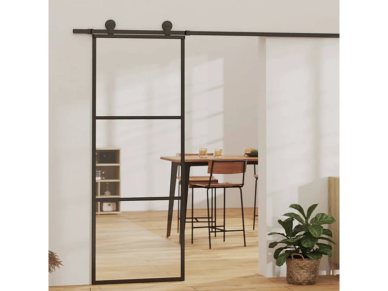 3-paneels schuifdeur ESG glas en aluminium 76x205 cm Zwart