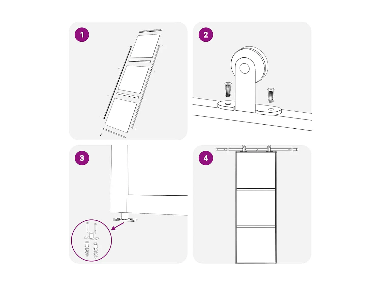 Porte coulissante 3 panneaux Verre ESG et aluminium 76x205 cm Noir