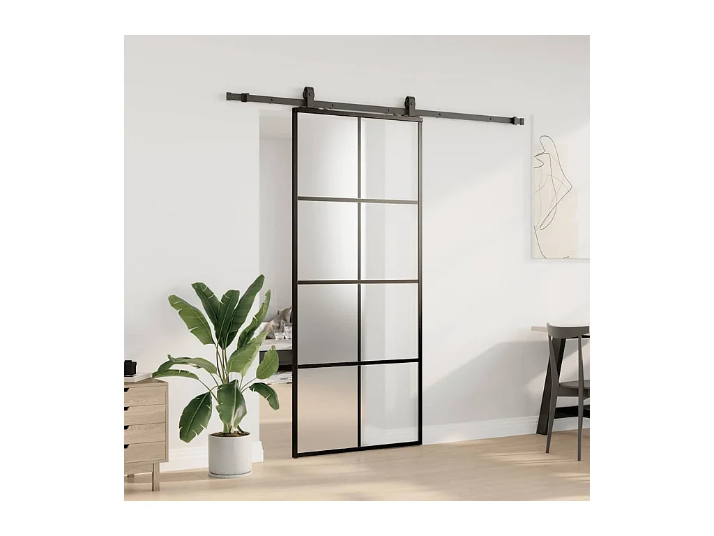 Porte coulissante kit de quincaillerie noir 90x205 cm verre ESG