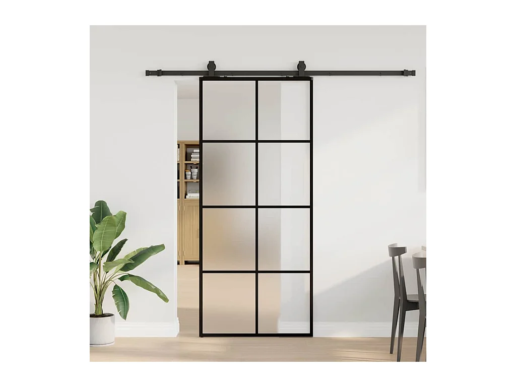 Porte coulissante kit de quincaillerie noir 90x205 cm verre ESG