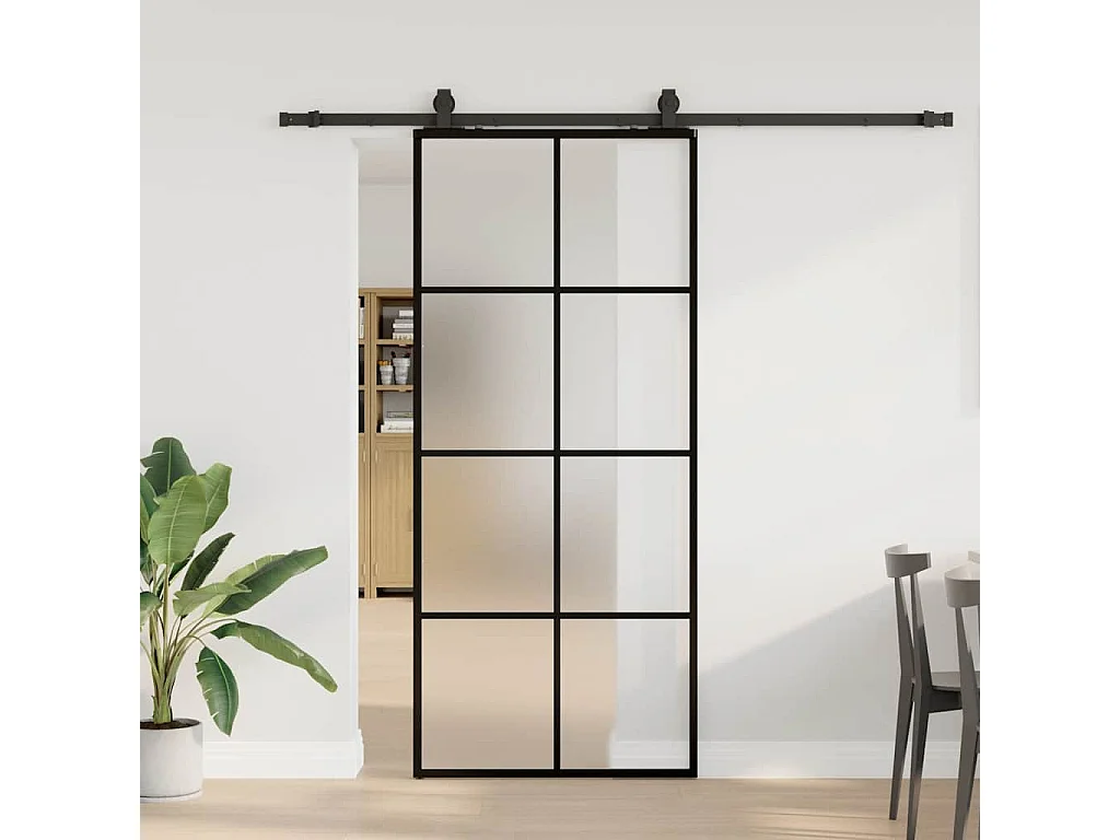 Porte coulissante kit de quincaillerie noir 90x205 cm verre ESG