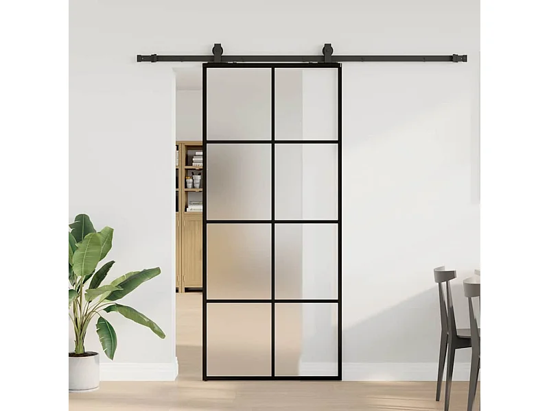 Schiebetürbeschlagsatz schwarz 90x205 cm ESG Glas