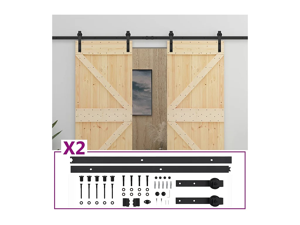 Puerta corredera con kit de herrajes 80x210cm Pino macizo